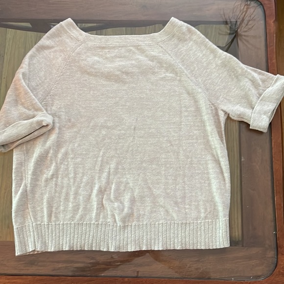 LOFT Cream and Soft Gold Shimmer linen blend Sweater - Picture 3 of 4